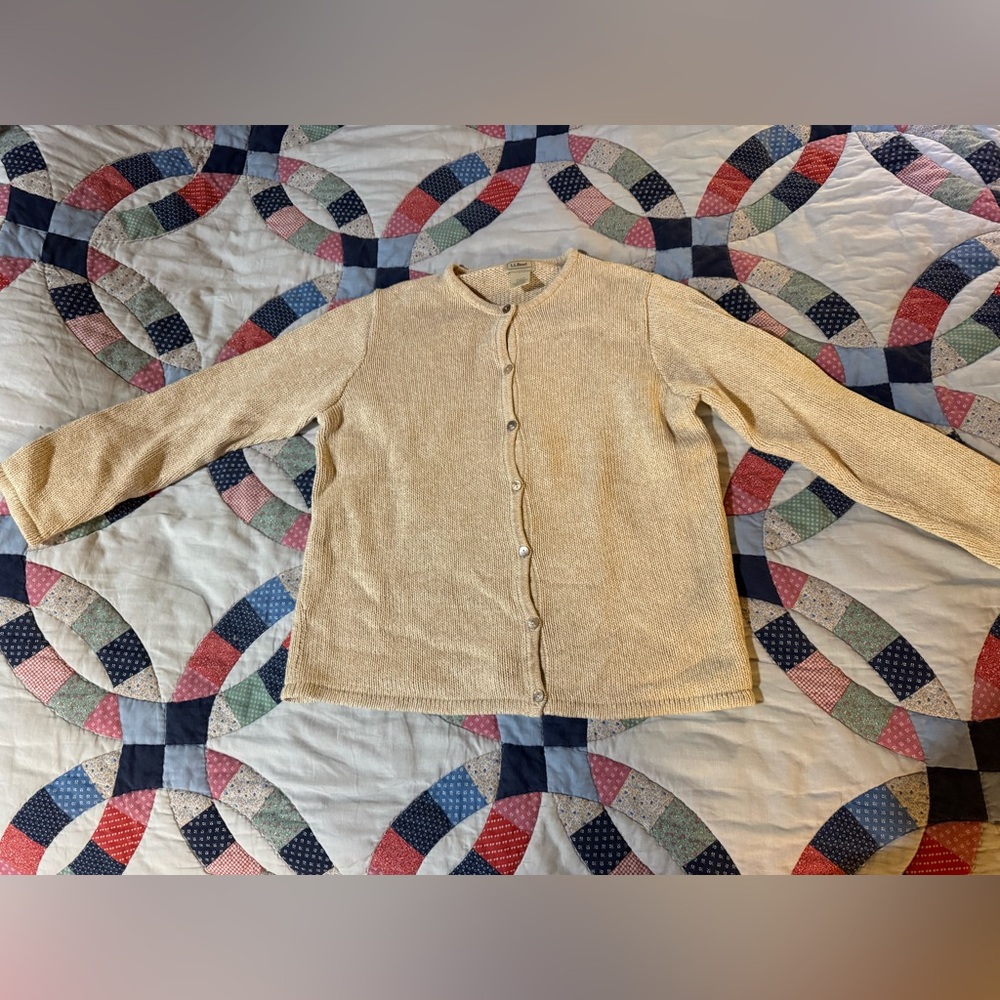 LL Bean Oatmeal Color Cotton Cardigan
